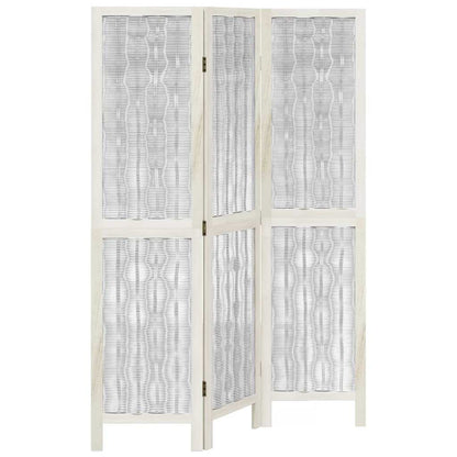 White Solid Wood 3-Panel Room Divider - Elegant Paulownia Design