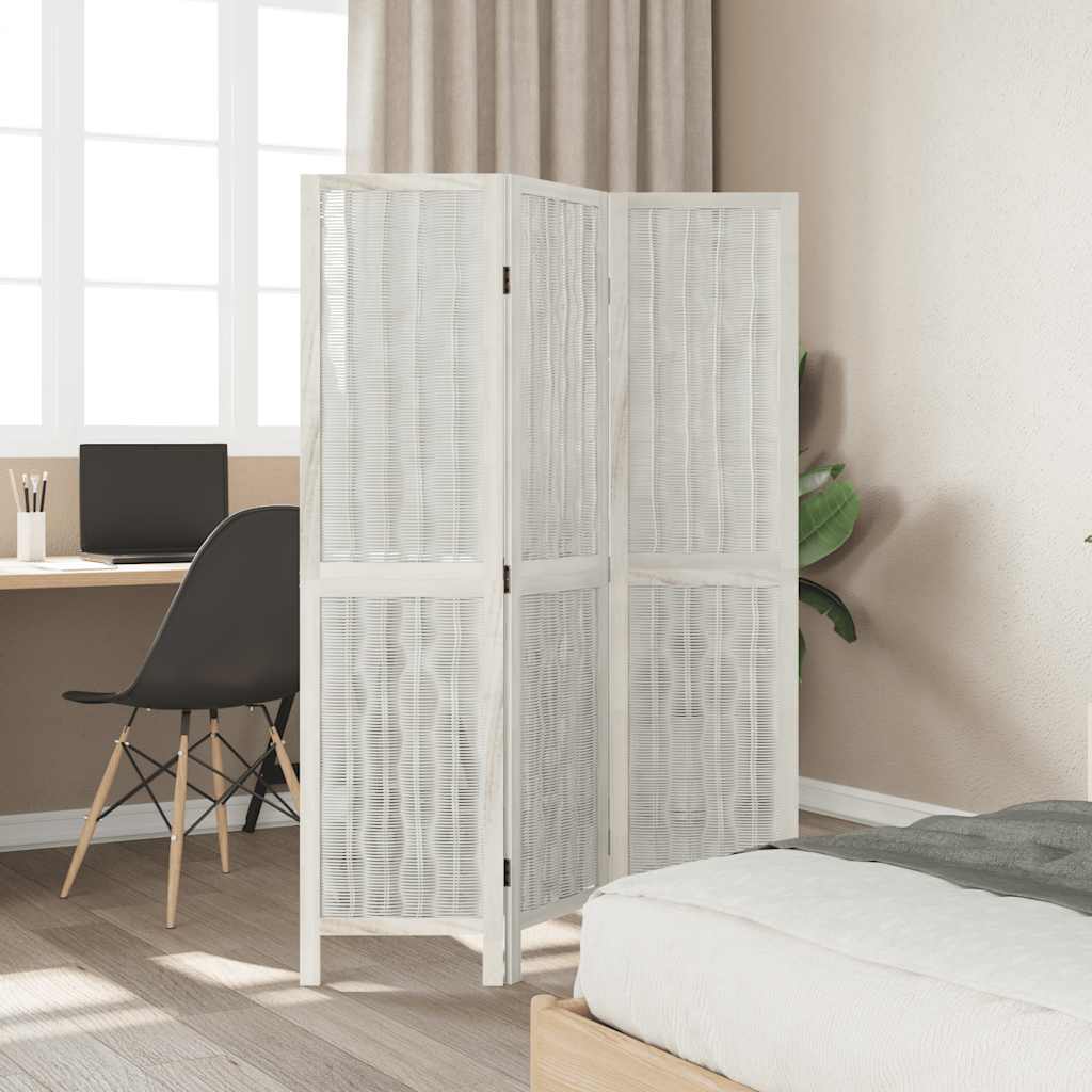 White Solid Wood 3-Panel Room Divider - Elegant Paulownia Design