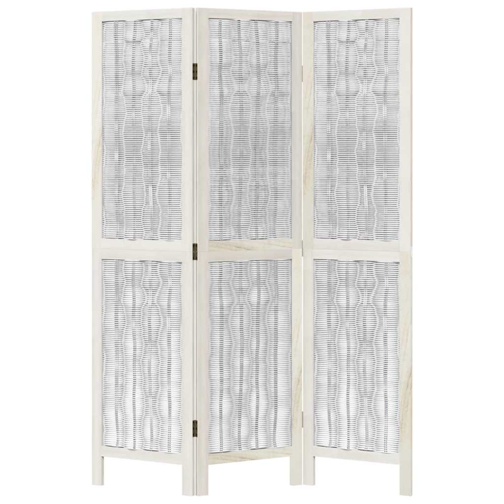 White Solid Wood 3-Panel Room Divider - Elegant Paulownia Design