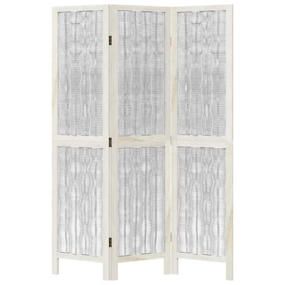 White Solid Wood 3-Panel Room Divider - Elegant Paulownia Design