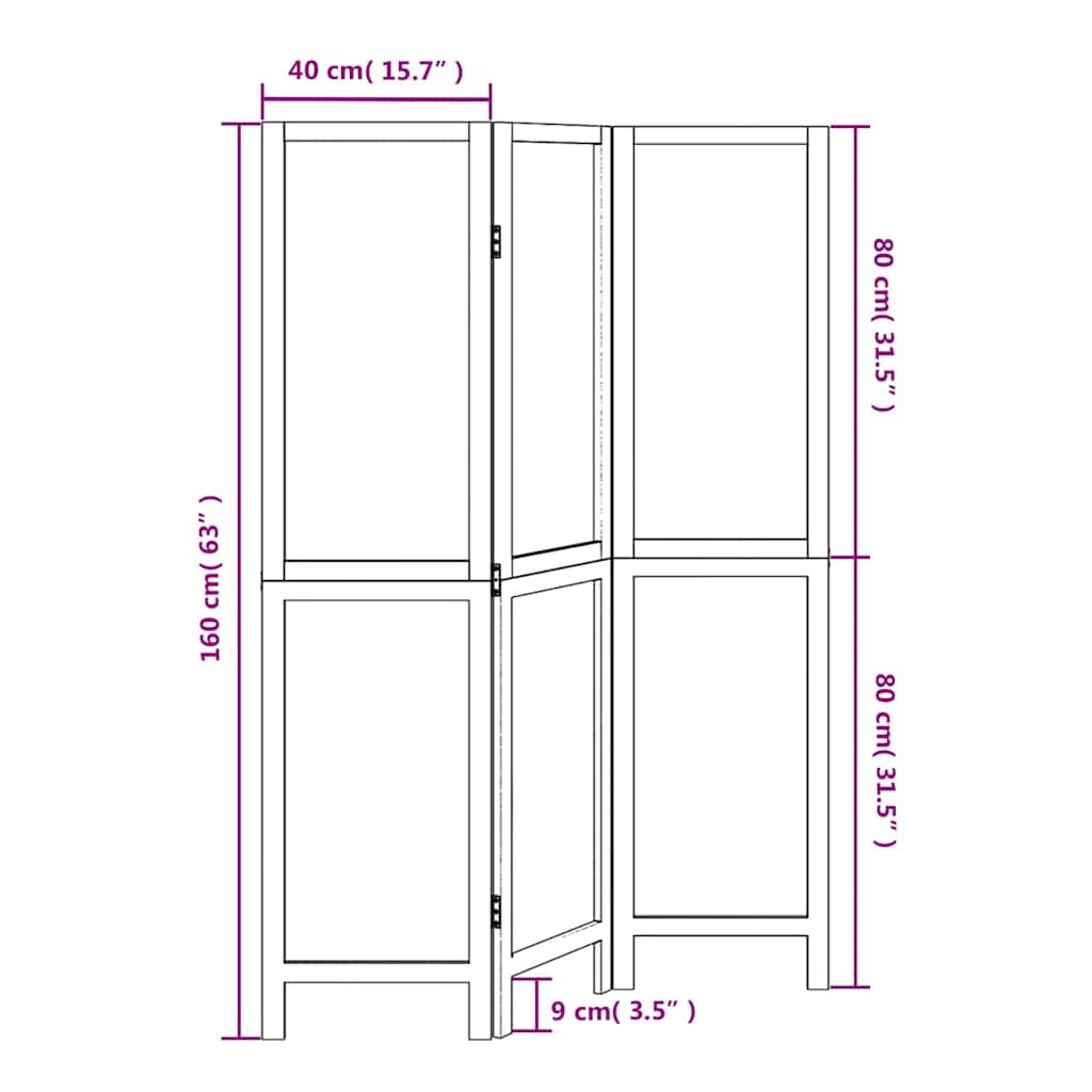 White Solid Wood 3-Panel Room Divider - Elegant Paulownia Design