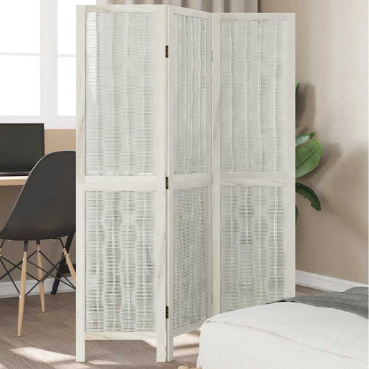 White Solid Wood 3-Panel Room Divider - Elegant Paulownia Design