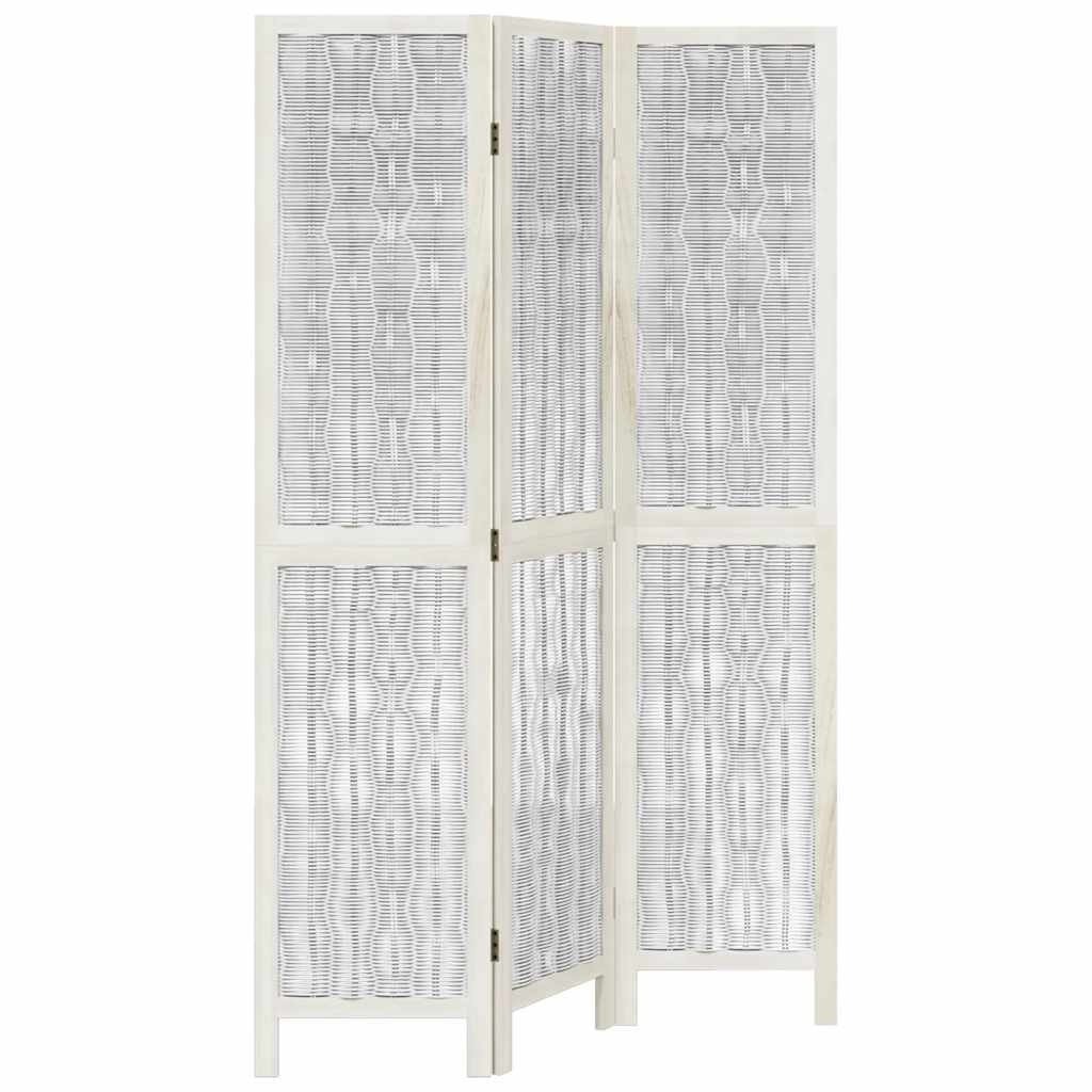 White Solid Wood 3-Panel Room Divider - Paulownia Elegance