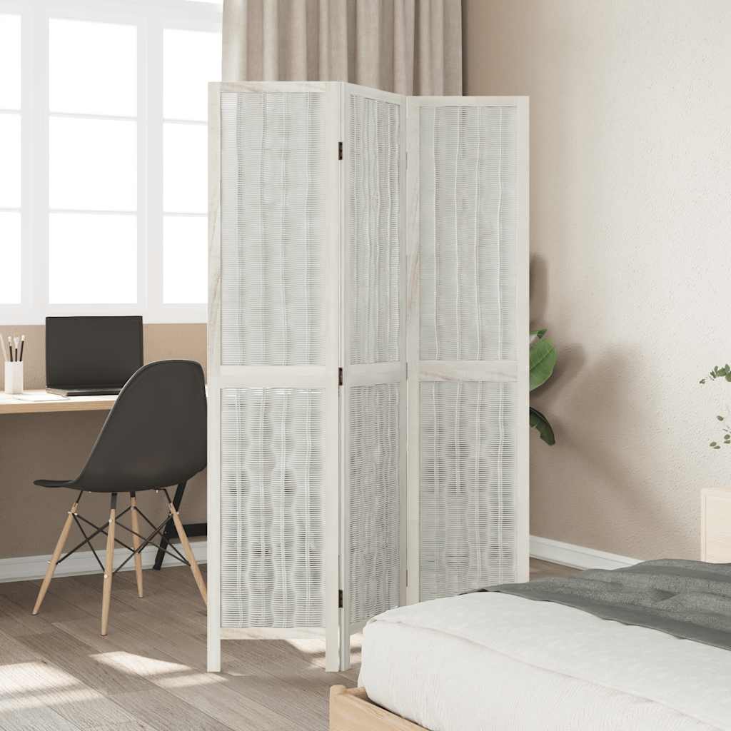 White Solid Wood 3-Panel Room Divider - Paulownia Elegance
