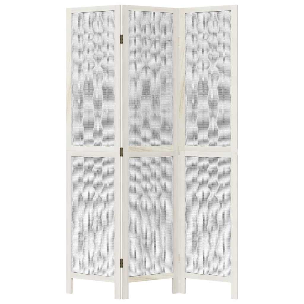 White Solid Wood 3-Panel Room Divider - Paulownia Elegance