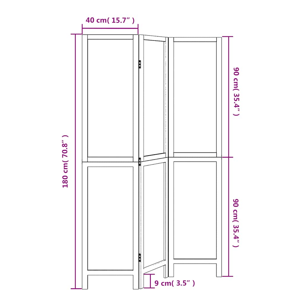 White Solid Wood 3-Panel Room Divider - Paulownia Elegance