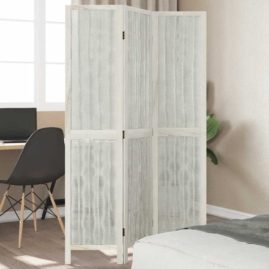 White Solid Wood 3-Panel Room Divider - Paulownia Elegance