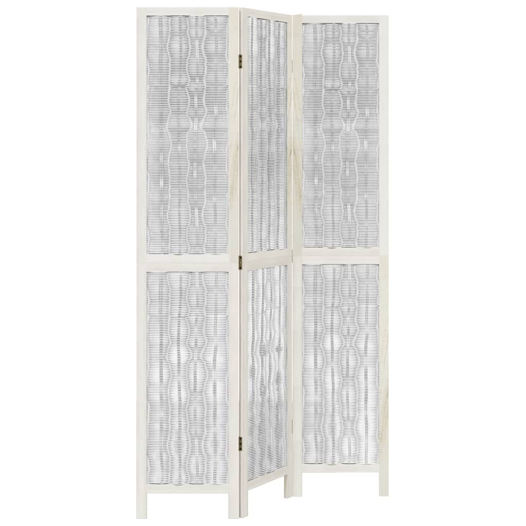 White Solid Wood 3-Panel Room Divider - Paulownia Design