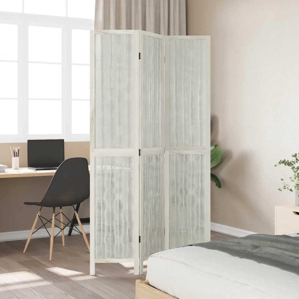 White Solid Wood 3-Panel Room Divider - Paulownia Design