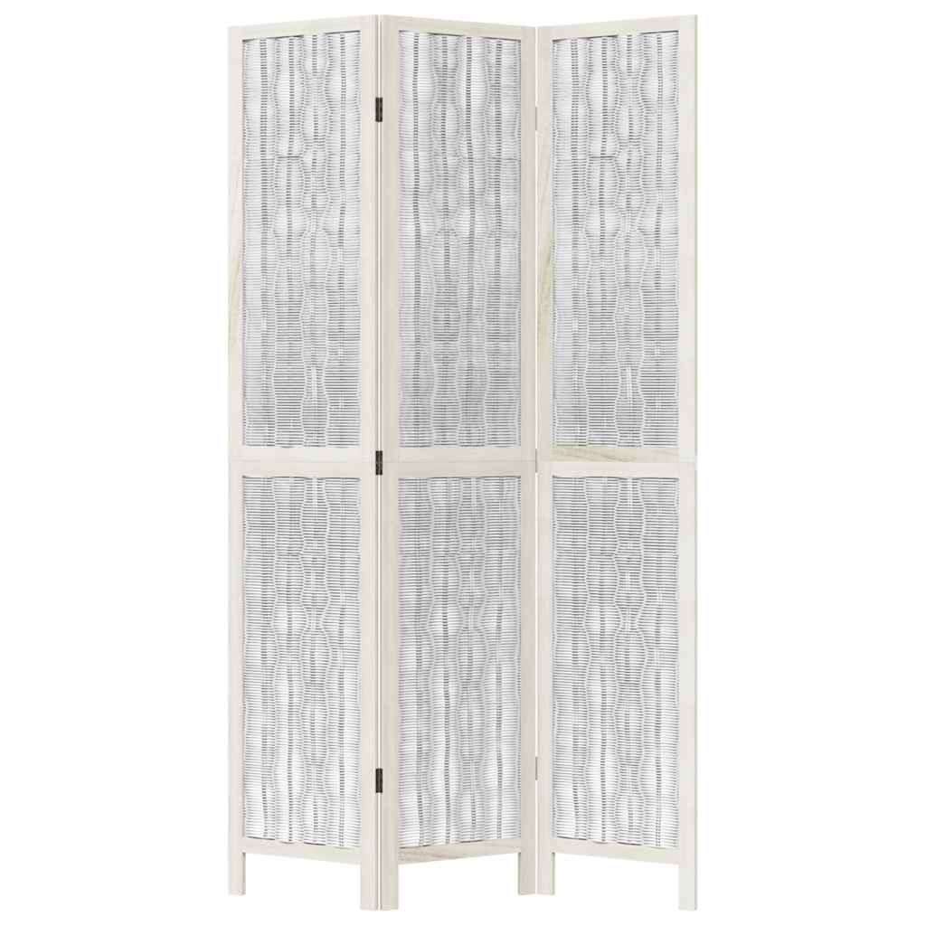 White Solid Wood 3-Panel Room Divider - Paulownia Design