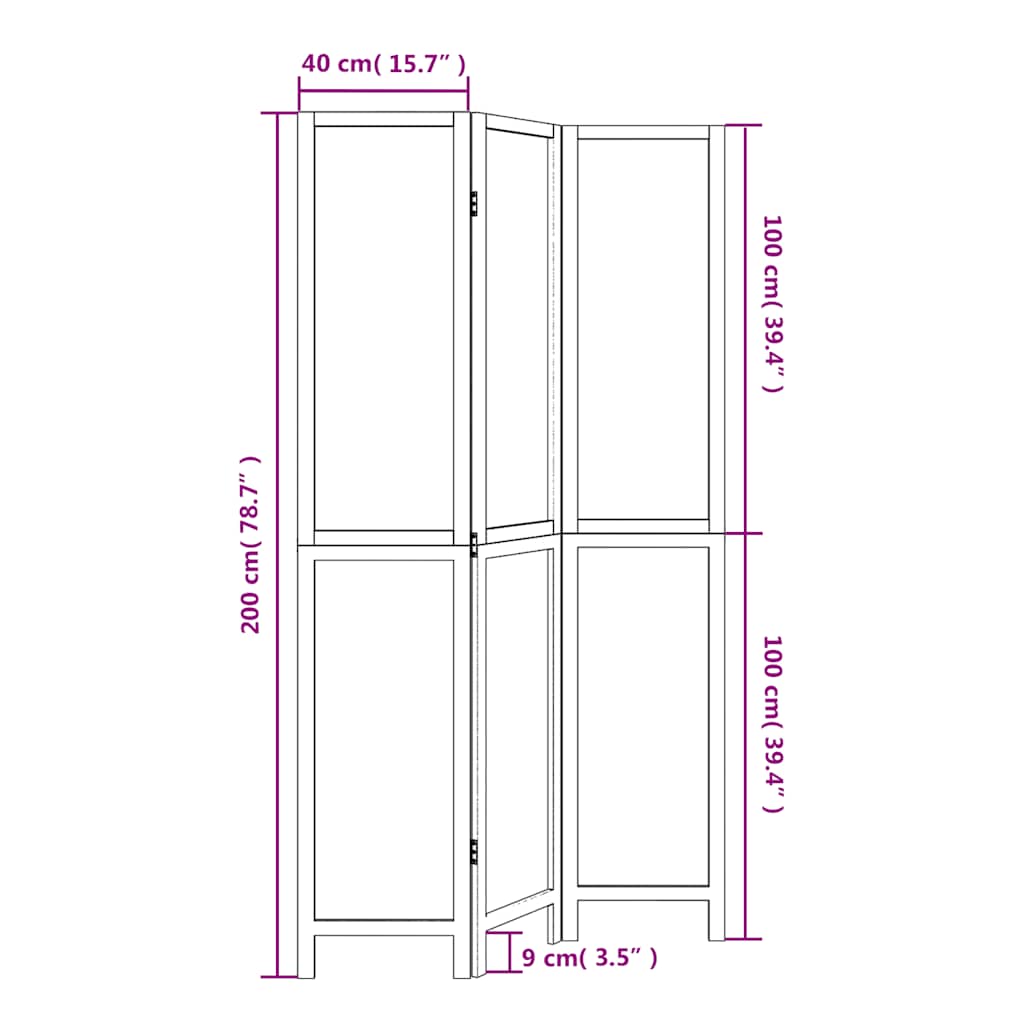 White Solid Wood 3-Panel Room Divider - Paulownia Design