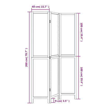 White Solid Wood 3-Panel Room Divider - Paulownia Design