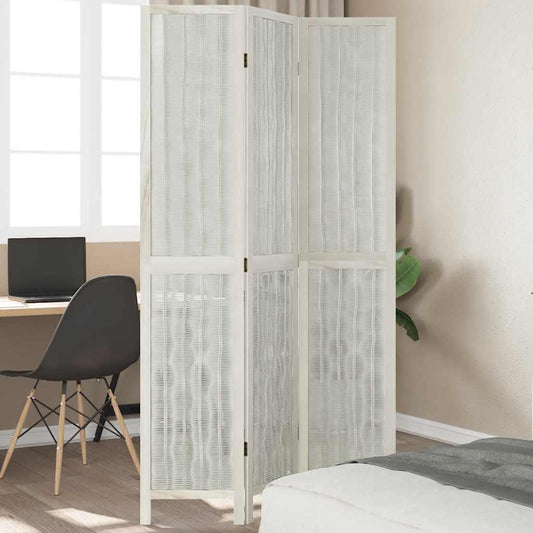 White Solid Wood 3-Panel Room Divider - Paulownia Design