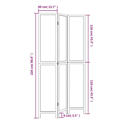 Room Divider 3 Panels White Solid Wood Paulownia