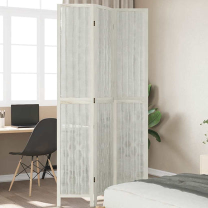 Room Divider 3 Panels White Solid Wood Paulownia
