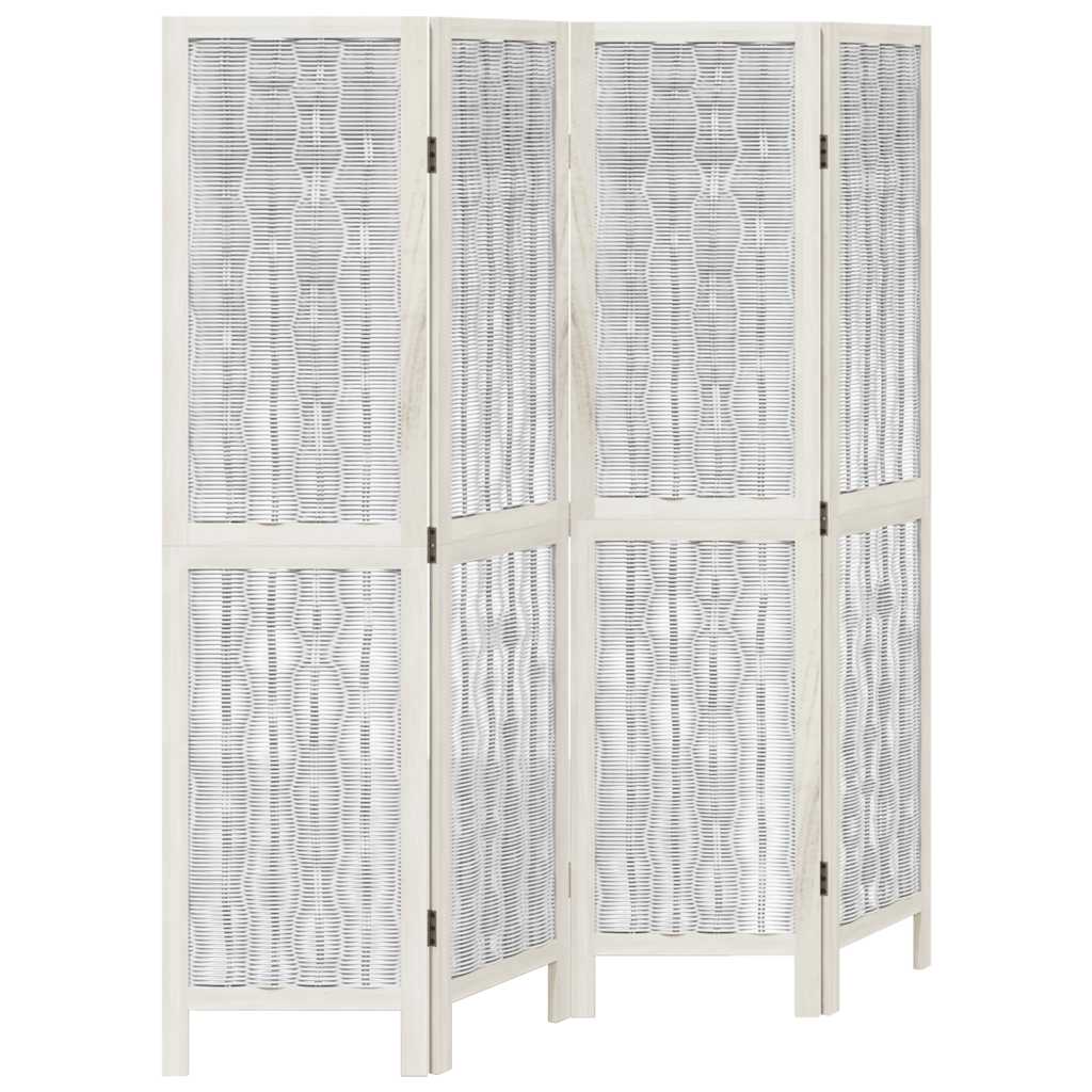 White Solid Wood Room Divider, 4 Panels - Paulownia Elegance