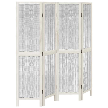 White Solid Wood Room Divider, 4 Panels - Paulownia Elegance