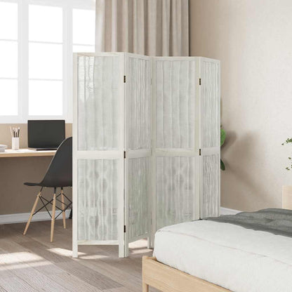 White Solid Wood Room Divider, 4 Panels - Paulownia Elegance