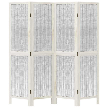 White Solid Wood Room Divider, 4 Panels - Paulownia Elegance