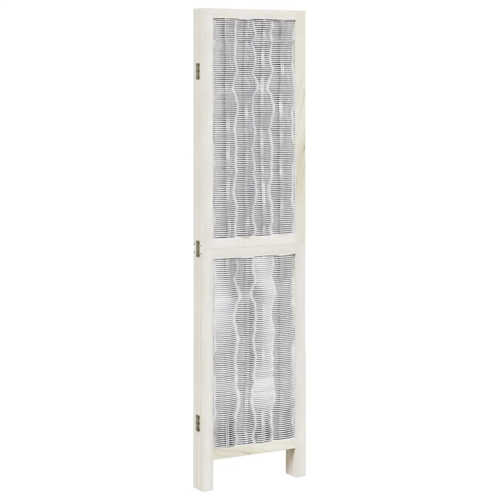 White Solid Wood Room Divider, 4 Panels - Paulownia Elegance