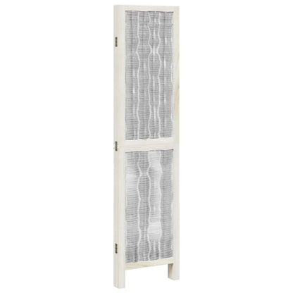 White Solid Wood Room Divider, 4 Panels - Paulownia Elegance