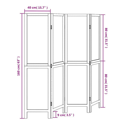 White Solid Wood Room Divider, 4 Panels - Paulownia Elegance