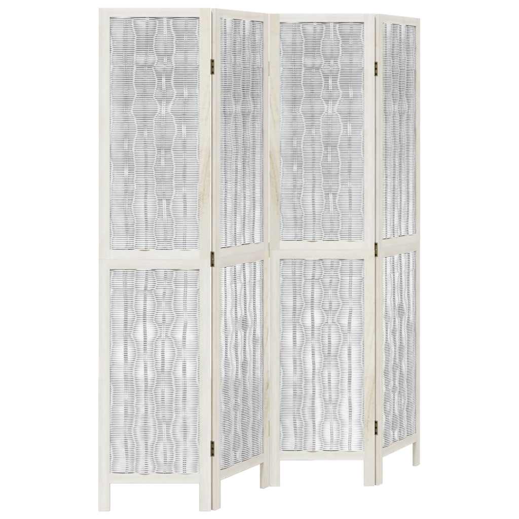 4-Panel Room Divider in White Solid Paulownia Wood