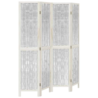 4-Panel Room Divider in White Solid Paulownia Wood