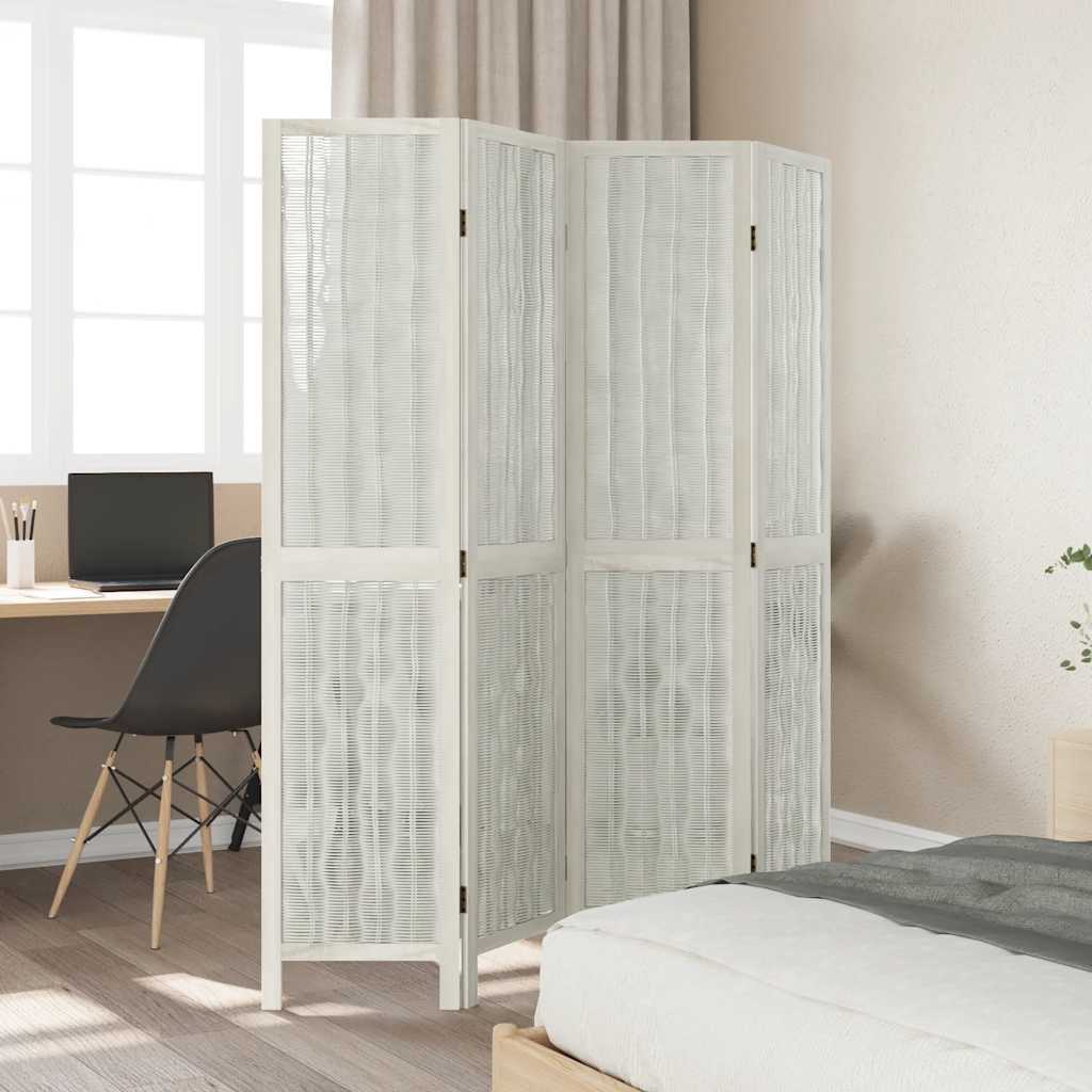 4-Panel Room Divider in White Solid Paulownia Wood