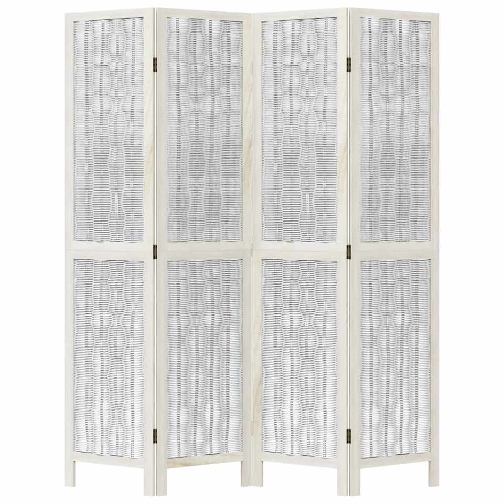 4-Panel Room Divider in White Solid Paulownia Wood