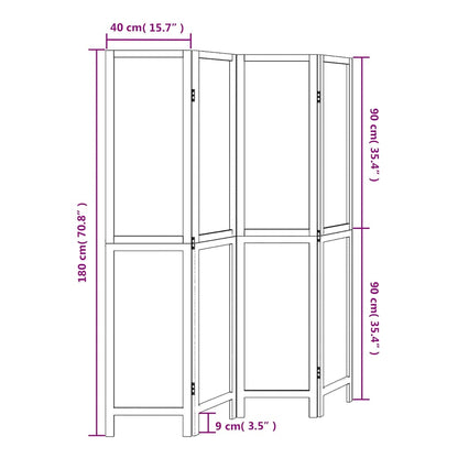 4-Panel Room Divider in White Solid Paulownia Wood