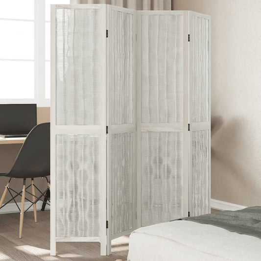 4-Panel Room Divider in White Solid Paulownia Wood