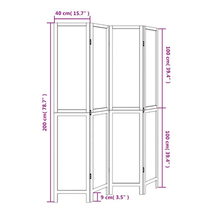 Room Divider 4 Panels White Solid Wood Paulownia