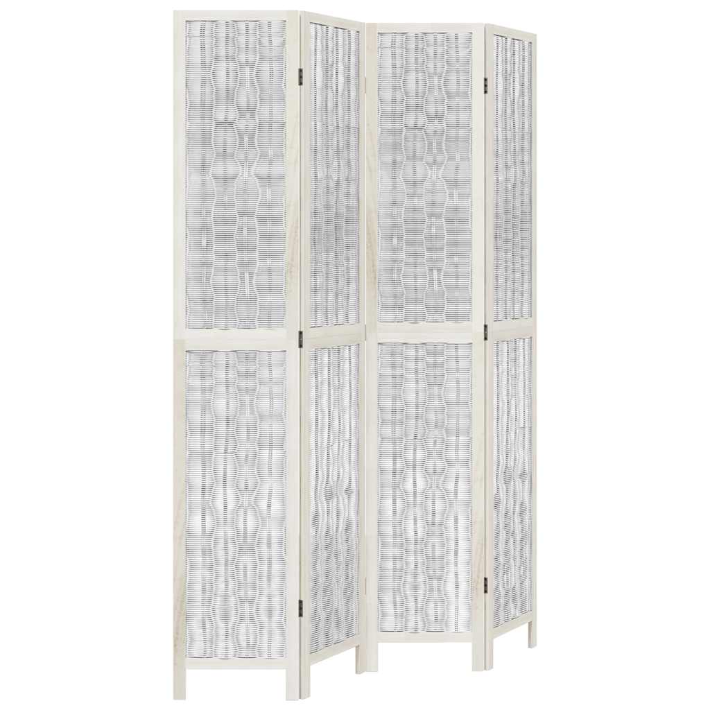 White Solid Wood 4-Panel Room Divider - Paulownia