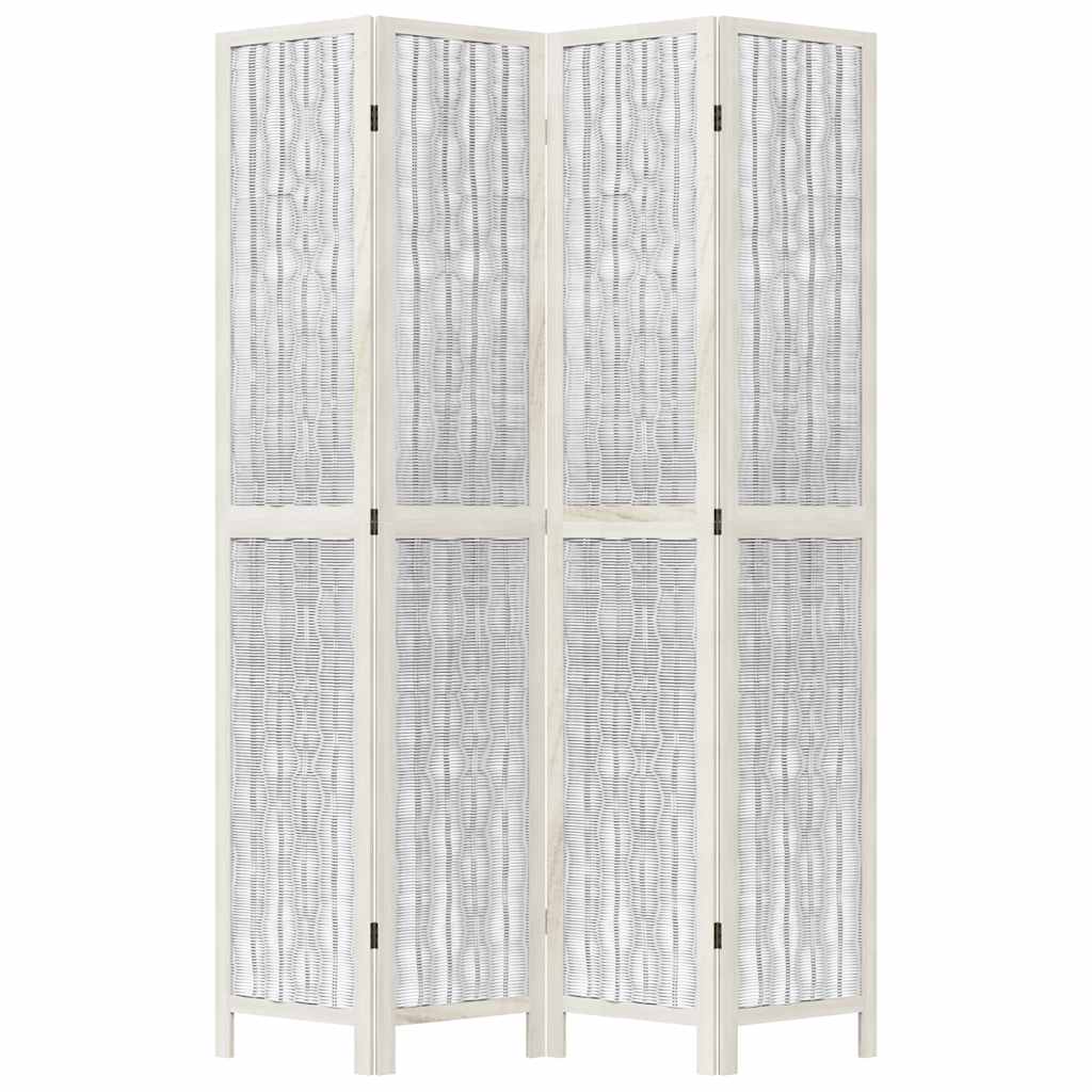 White Solid Wood 4-Panel Room Divider - Paulownia