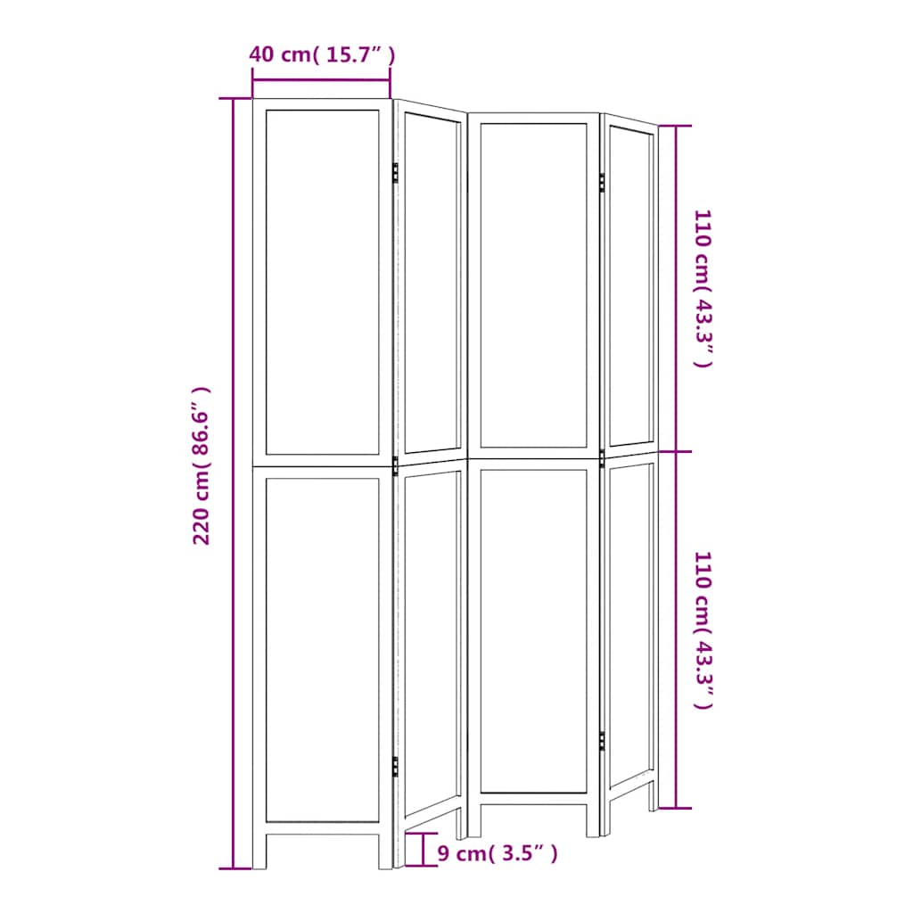 White Solid Wood 4-Panel Room Divider - Paulownia