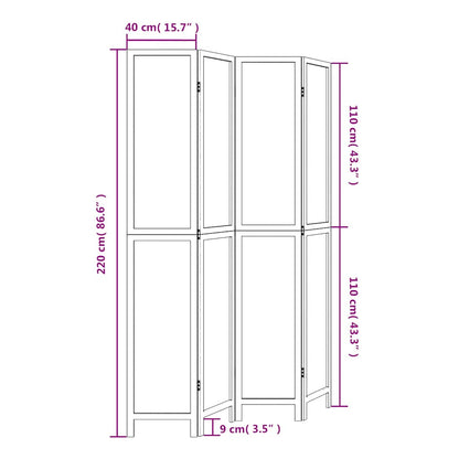 White Solid Wood 4-Panel Room Divider - Paulownia