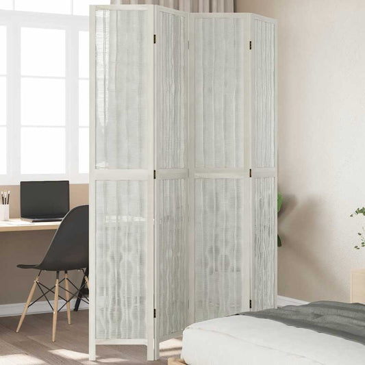 White Solid Wood 4-Panel Room Divider - Paulownia