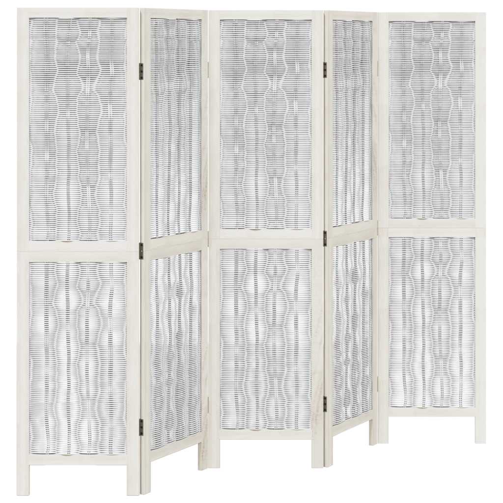 5-Panel Room Divider in White Solid Wood Paulownia