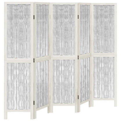 5-Panel Room Divider in White Solid Wood Paulownia