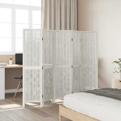 5-Panel Room Divider in White Solid Wood Paulownia