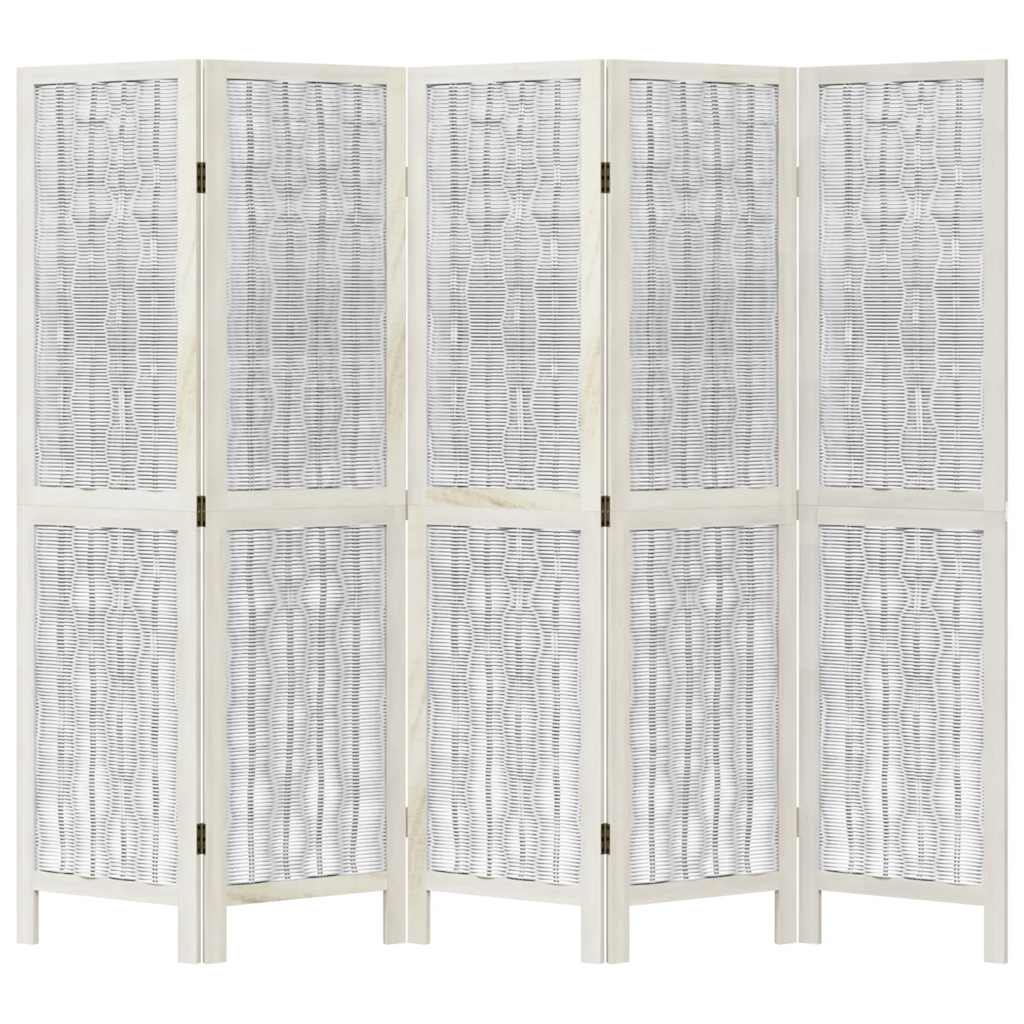 5-Panel Room Divider in White Solid Wood Paulownia