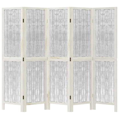 5-Panel Room Divider in White Solid Wood Paulownia