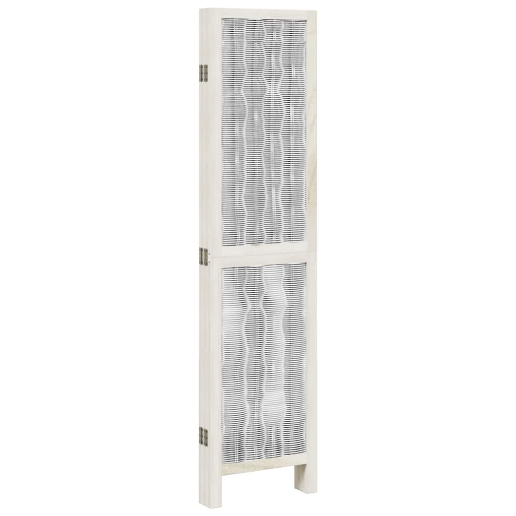 5-Panel Room Divider in White Solid Wood Paulownia