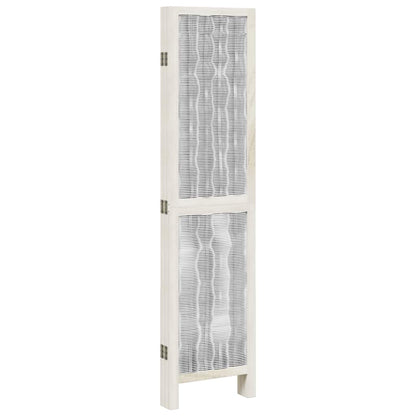 5-Panel Room Divider in White Solid Wood Paulownia