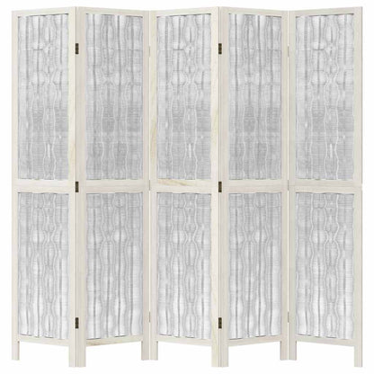 Room Divider 5 Panels White Solid Wood Paulownia