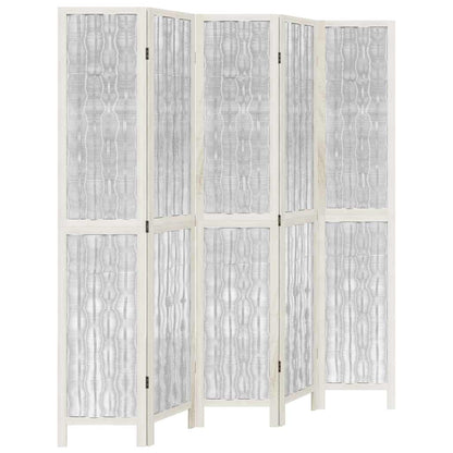 White Solid Wood 5-Panel Room Divider - Paulownia Privacy Screen