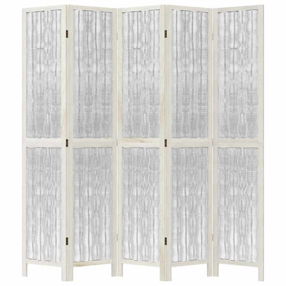 White Solid Wood 5-Panel Room Divider - Paulownia Privacy Screen