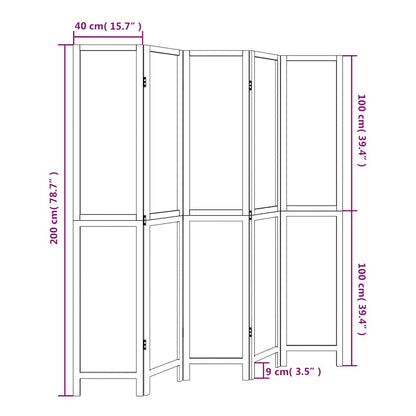 White Solid Wood 5-Panel Room Divider - Paulownia Privacy Screen