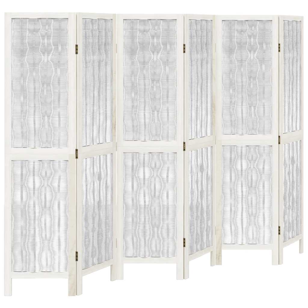 White Solid Wood 6-Panel Room Divider - Elegant Paulownia Design